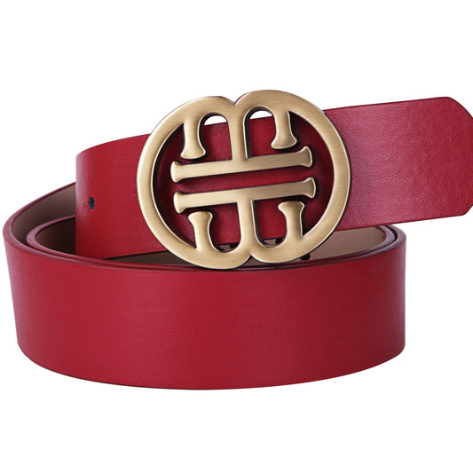 Leather Belt Strap 34 MM - Red